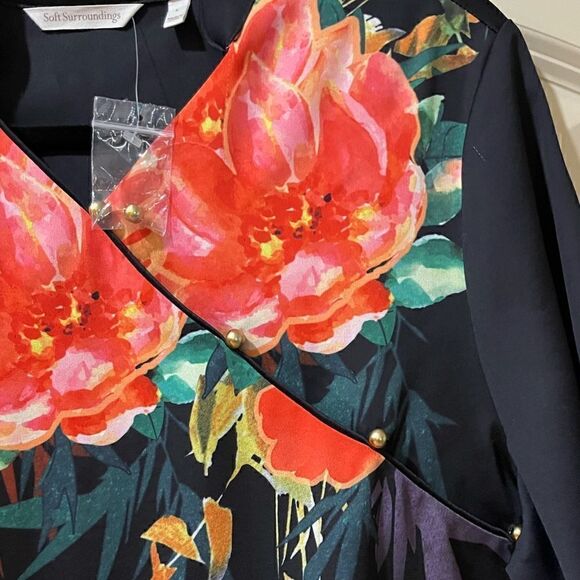 NWT SOFT SURROUNDINGS 3/4 Sleeve Floral Blouse Black Women’s Size Large - Picture 3 of 6